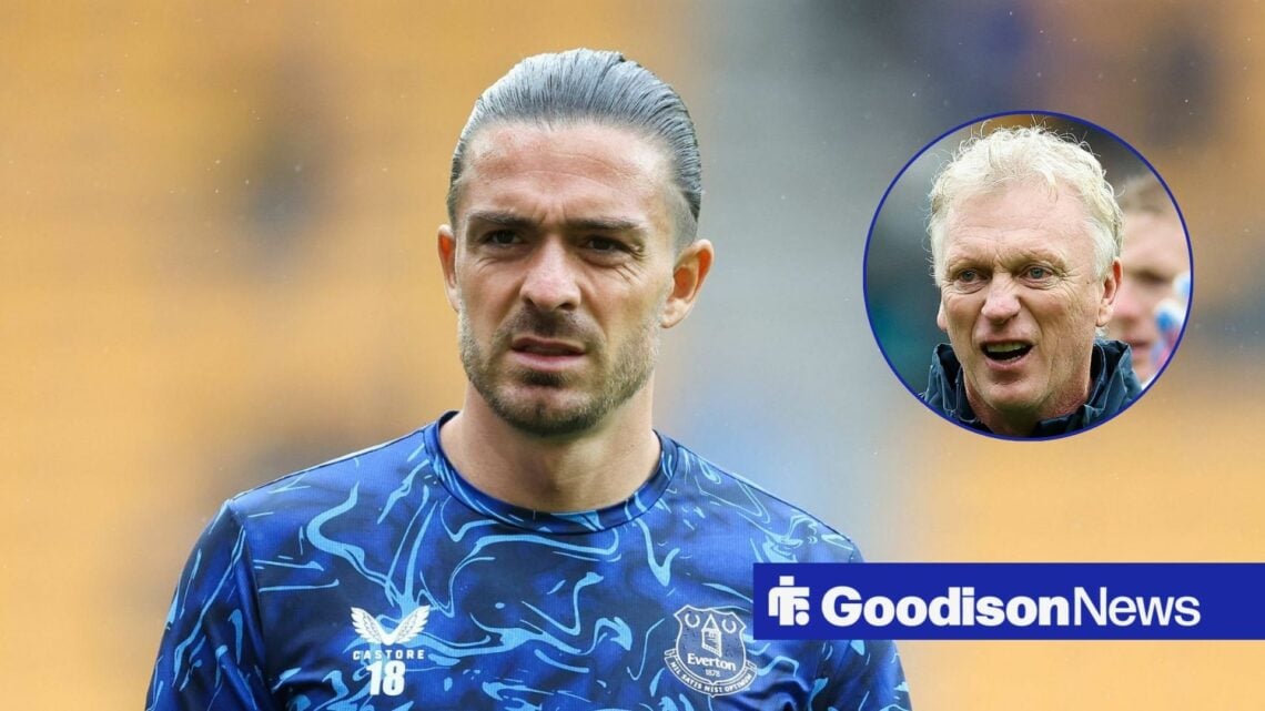 Everton winger Jack Grealish with David Moyes celebrating inset