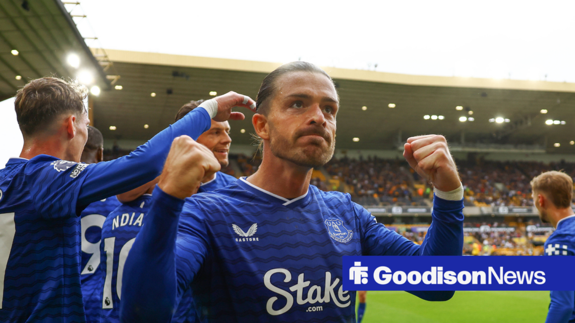 Everton winger Jack Grealish celebrates against Wolves