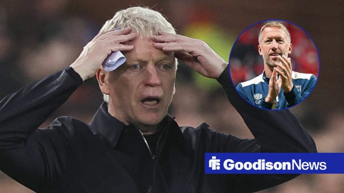 David Moyes with hands on head with Graham Potter clapping in circle