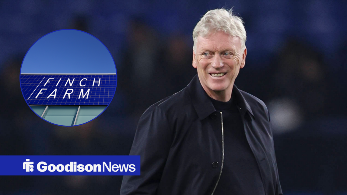 Everton manager David Moyes smiling with Finch Farm insert