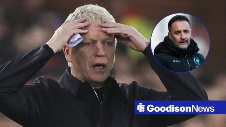 David Moyes with hands on head with Vitor Pereira in circle