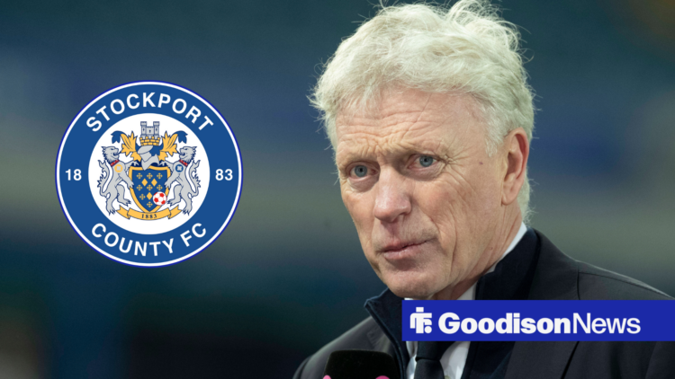 Everton manager David Moyes with Stockport County badge insert