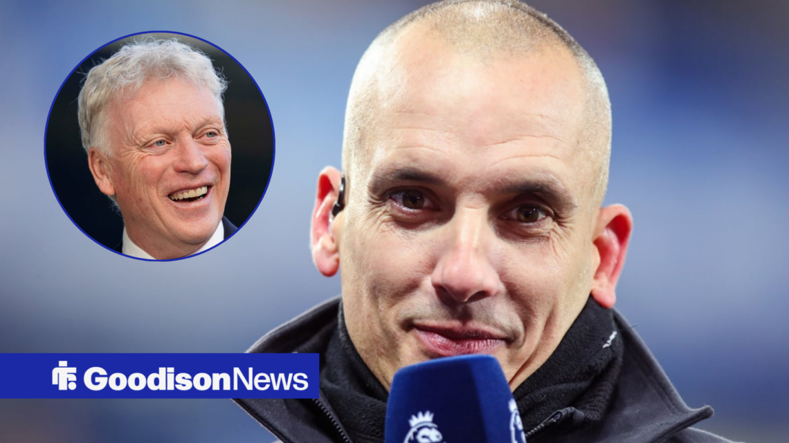 Former Everton midfielder Leon Osman smiling, with David Moyes inset