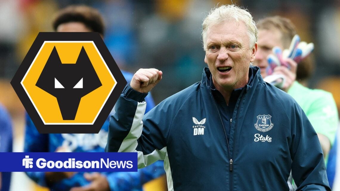 Everton manager David Moyes celebrates with Wolves inset