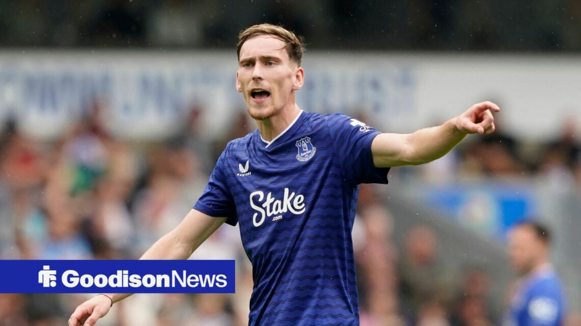 James Garner pointing while playing for Everton
