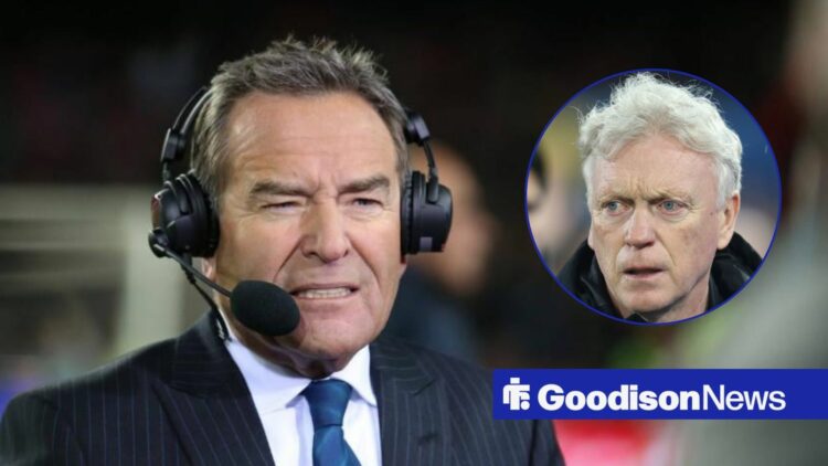 Jeff Stelling looks confused with Everton manager David Moyes inset