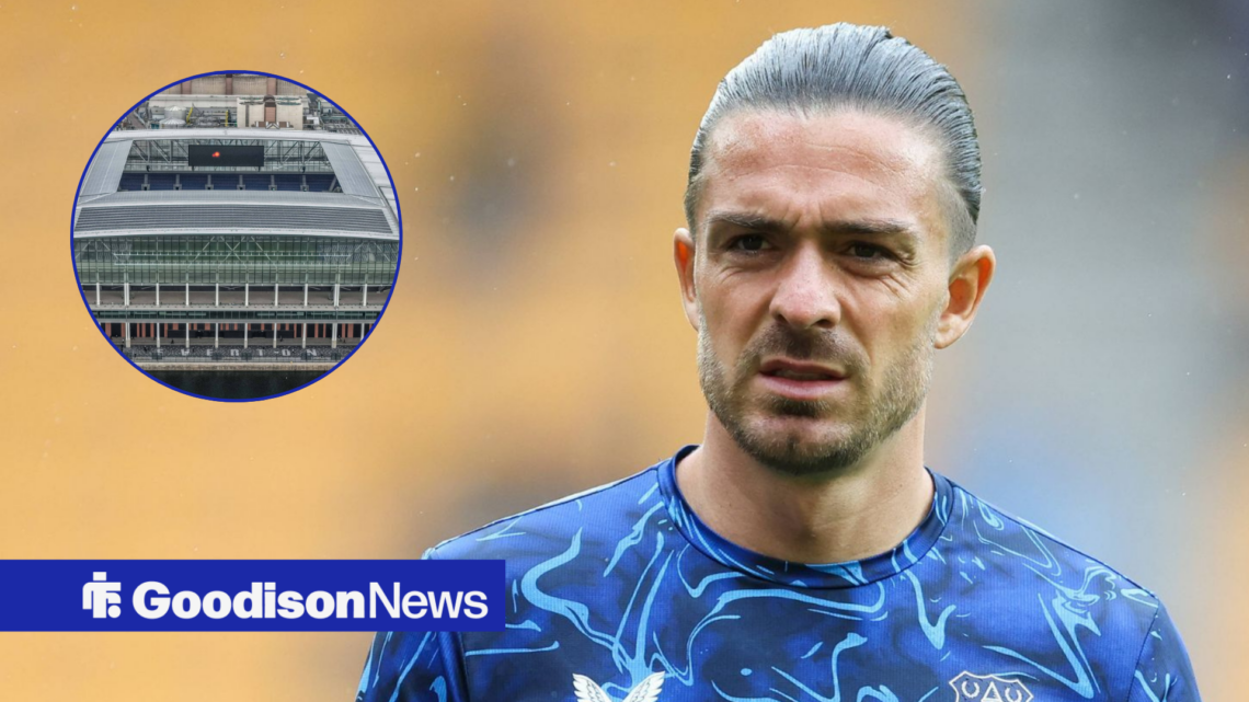 Jack Grealish along side a circle inset of the Hill Dickinson Stadium