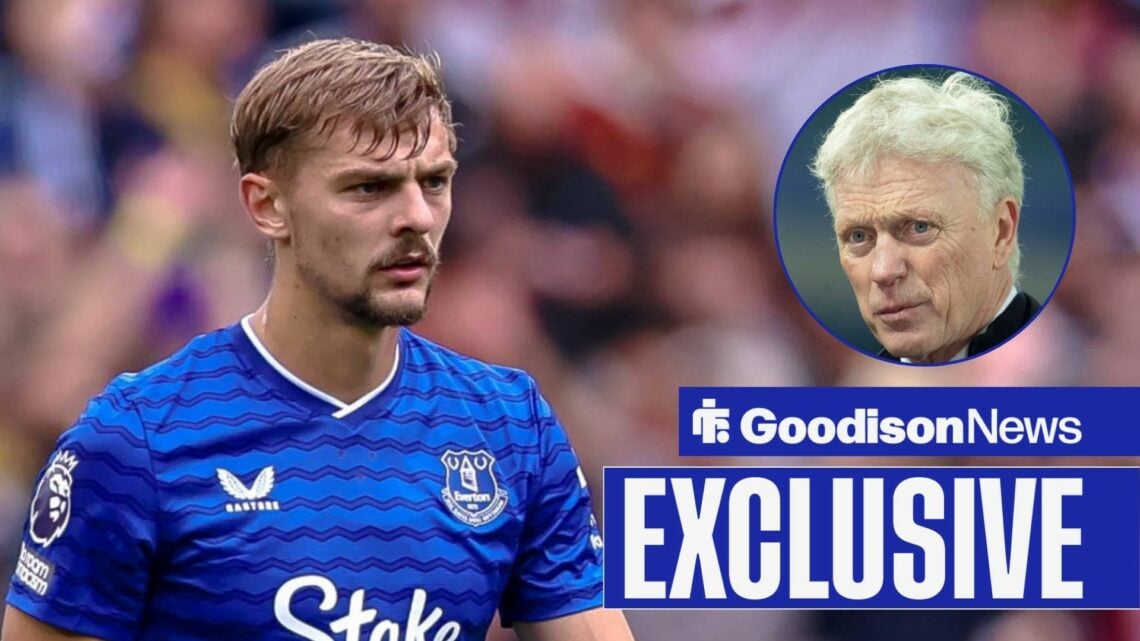 Everton midfielder Kiernan Dewsbury-Hall with manager David Moyes inset