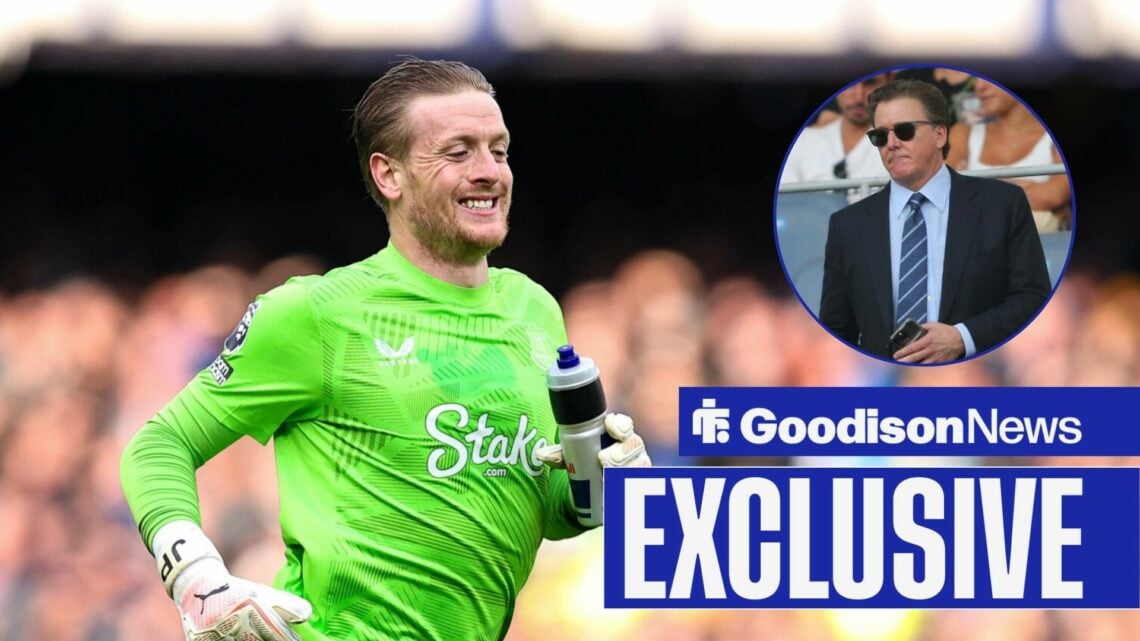 Jordan Pickford jogging towards Dan Friedkin in circle
