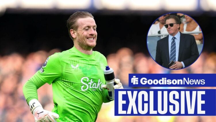 Jordan Pickford jogging towards Dan Friedkin in circle