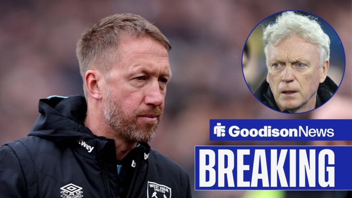 Former West Ham manager Graham Potter with Everton manager David Moyes inset