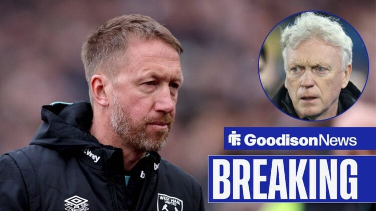 Former West Ham manager Graham Potter with Everton manager David Moyes inset