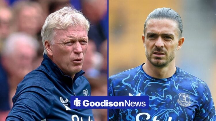 Everton manager David Moyes and winger Jack Grealish looking disgruntled