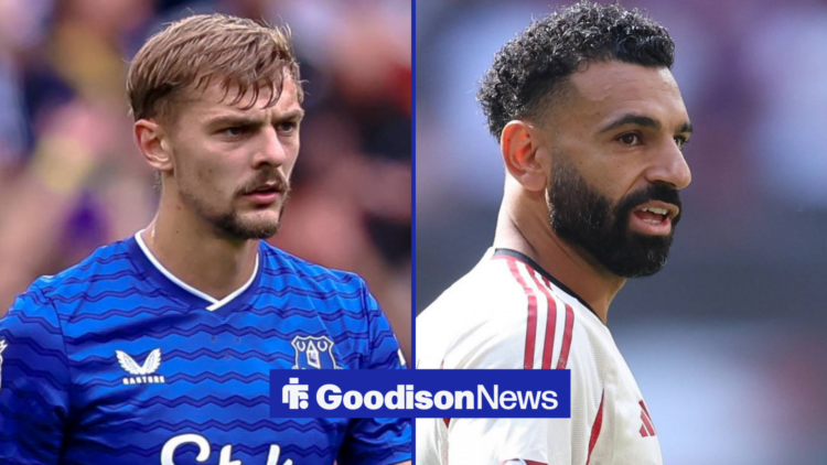Everton midfielder Kiernan Dewsbury-Hall and Liverpool winger Mohamed Salah in a split image