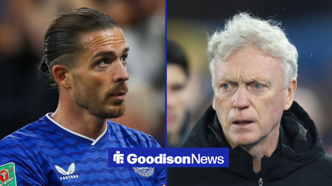 Everton winger Jack Grealish clapping David Moyes side by side