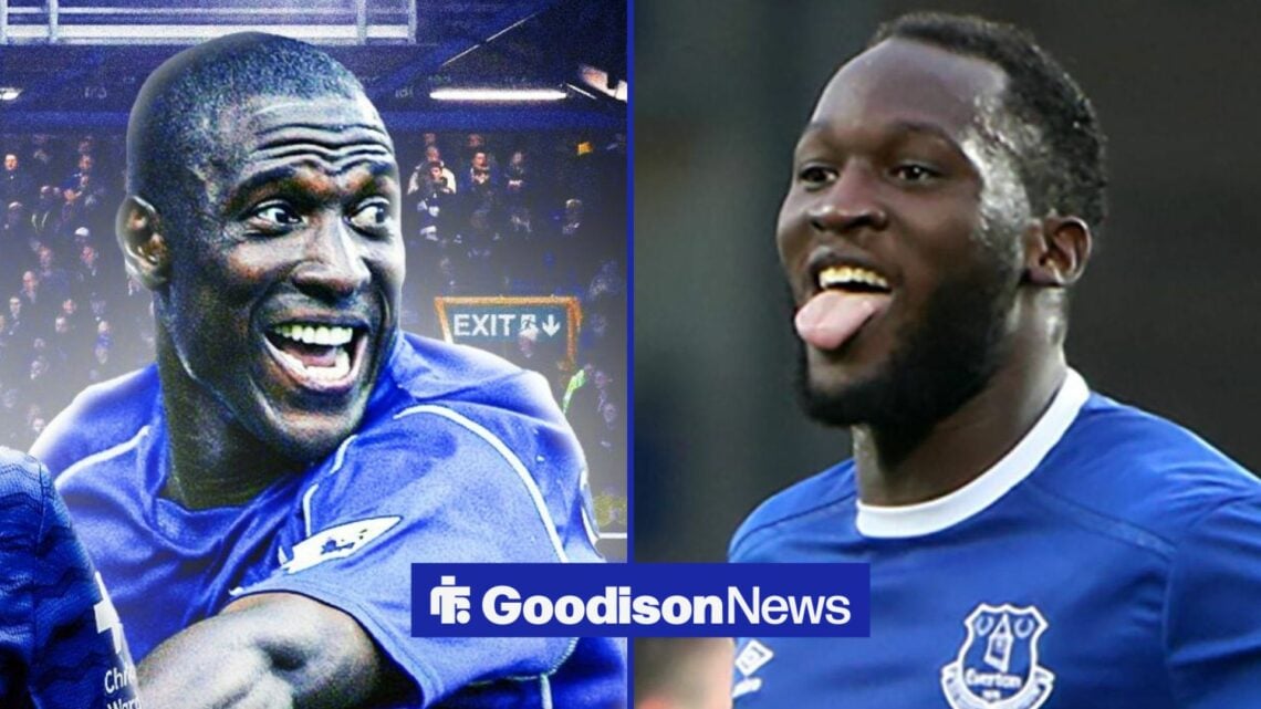 Former Everton strikers Kevin Campbell and Romelu Lukaku celebrate