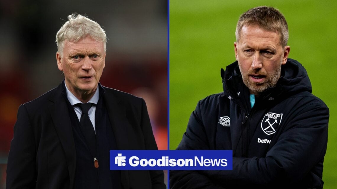 David Moyes on left looking at camera and Graham Potter on right looking downwards