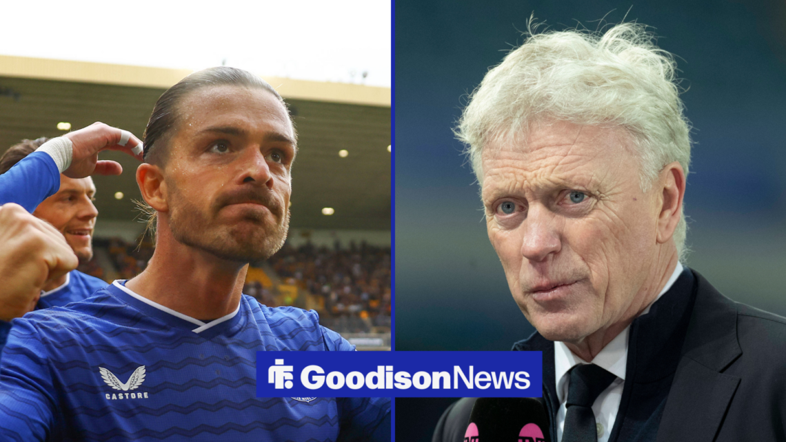Everton winger Jack Grealish celebrates with David Moyes