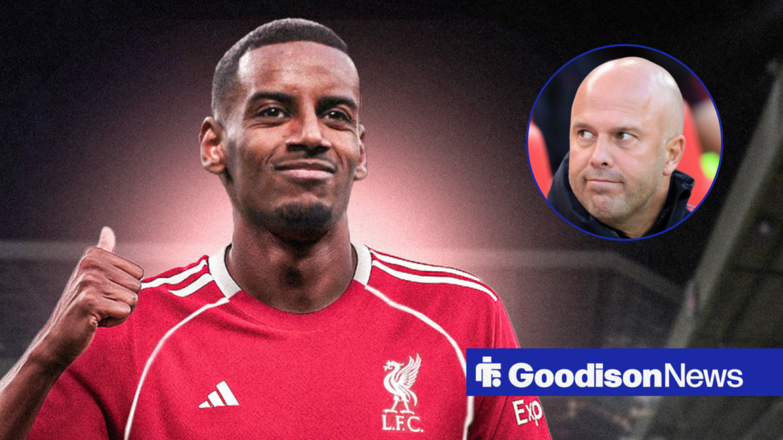Liverpool star Alexander Isak could feature vs Everton, Arne Slot in inset.