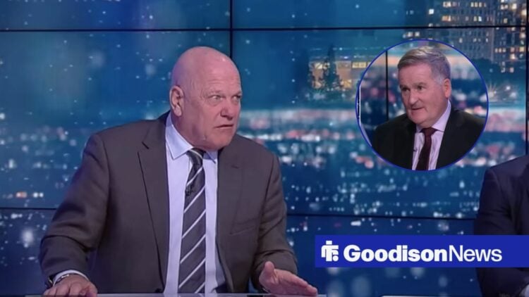 Ex-Everton striker Andy Gray looking concerned, Richard Keys in inset.
