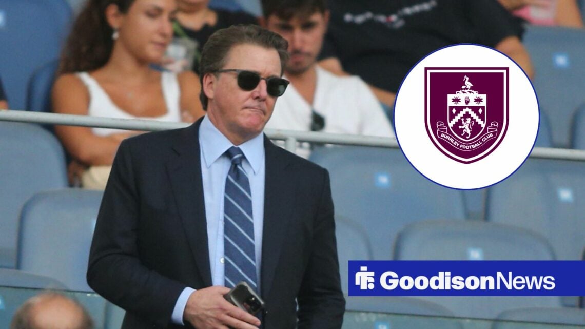 Everton owner Dan Friedkin, Burnley badge in inset.