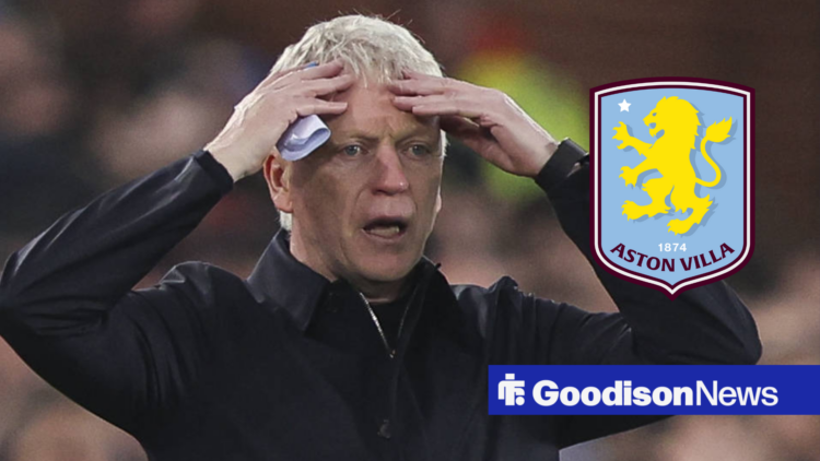 David Moyes looking furious, Aston Villa badge