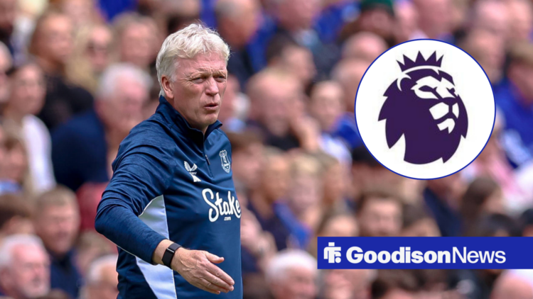 Everton manager David Moyes, Premier League badge in inset.