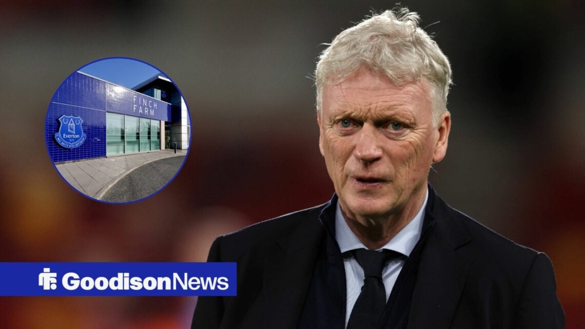 Everton boss David Moyes pondering, Finch Farm in inset.