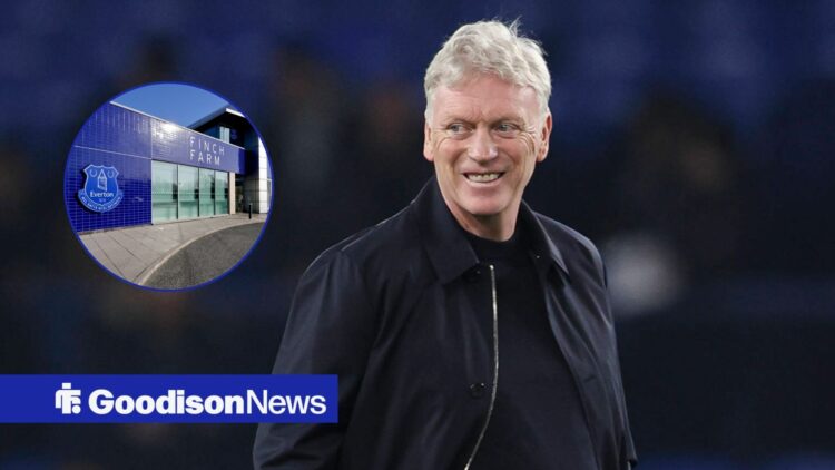 Everton manager David Moyes looking happy, Finch Farm in inset.