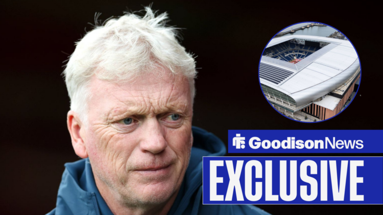 Everton manager David Moyes, Hill Dickinson stadium in inset.