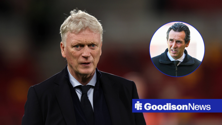 Everton manager David Moyes, Aston Villa boss Unai Emery in inset.