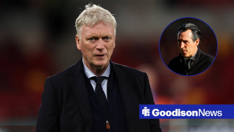 Everton manager David Moyes, Aston Villa boss Unai Emery in inset.