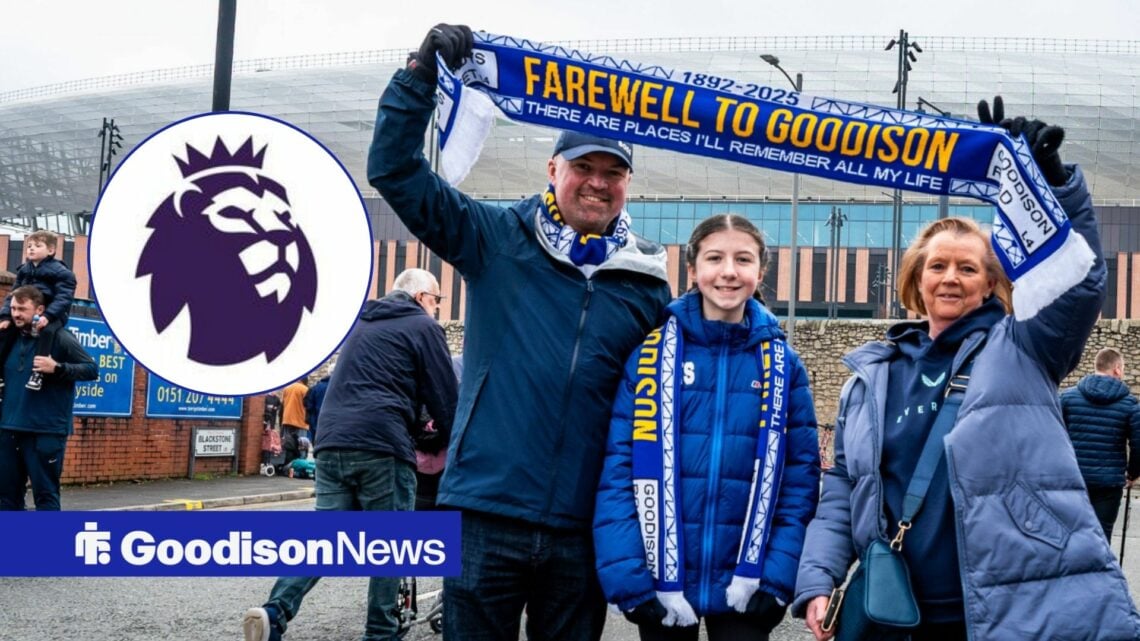 Everton supporters, Premier League badge in inset.