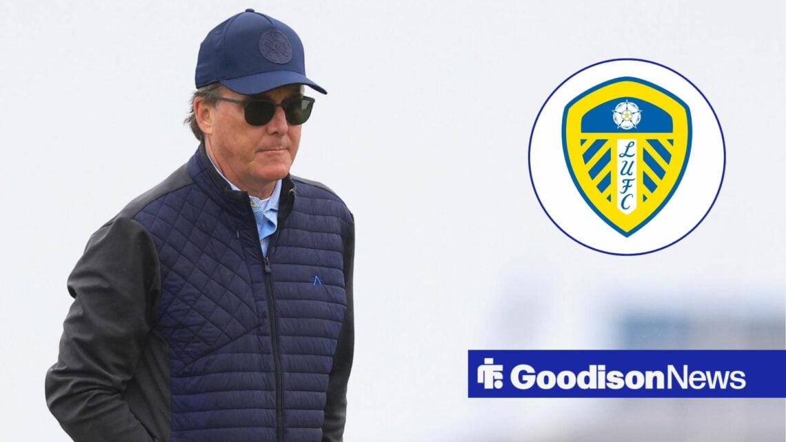 Everton owner Dan Friedkin, Leeds badge in inset.