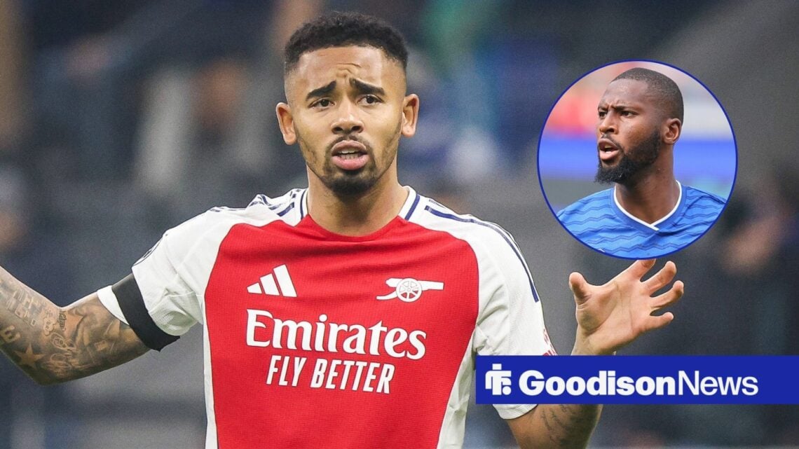Arsenal star Gabriel Jesus, Everton ace Beto in inset.