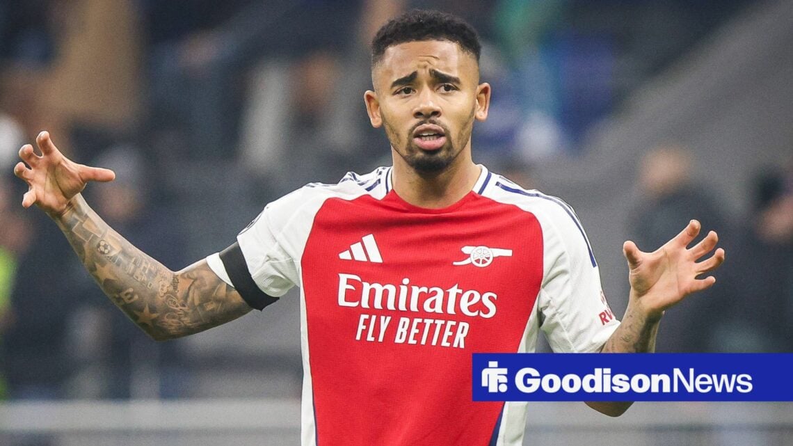 Everton target Gabriel Jesus in action, looking sad.