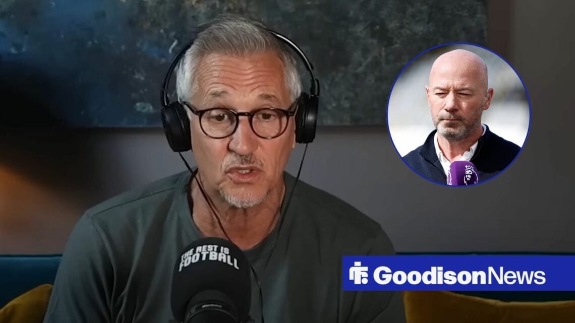 Former Everton striker Gary Lineker looking angry, Alan Shearer in inset.
