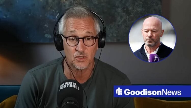 Former Everton striker Gary Lineker looking angry, Alan Shearer in inset.