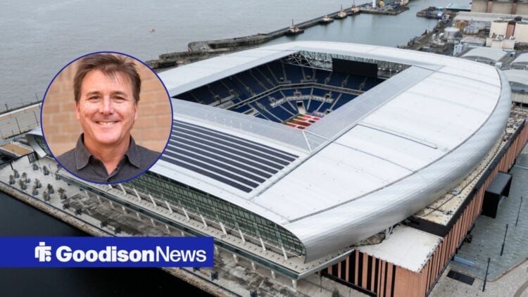 Everton's Hill Dickinson stadium, Dan Friedkin in inset.