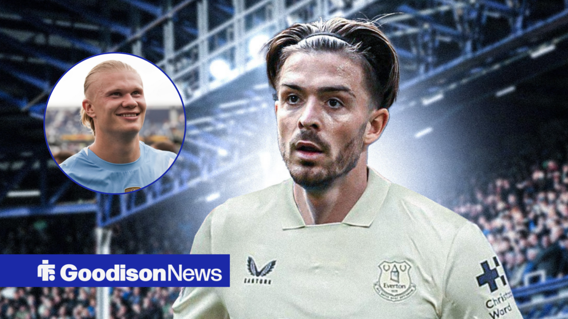 Everton star Jack Grealish, Erling Haaland in inset.