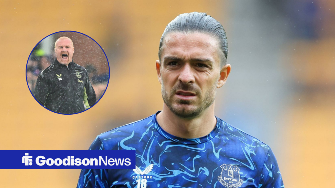 Everton star Jack Grealish looking confused, Sean Dyche in inset.