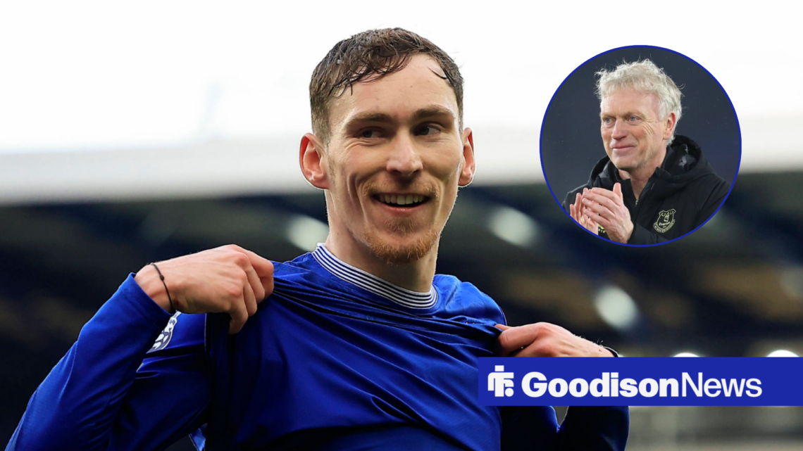 Everton star James Garner looking proud, David Moyes in inset.