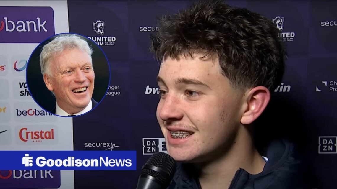 Konstantinos Karetsas speaking to media, Everton boss David Moyes in inset.