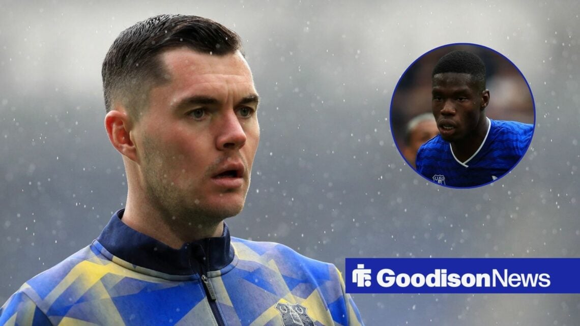 Everton star Michael Keane, Thierno Barry in inset.