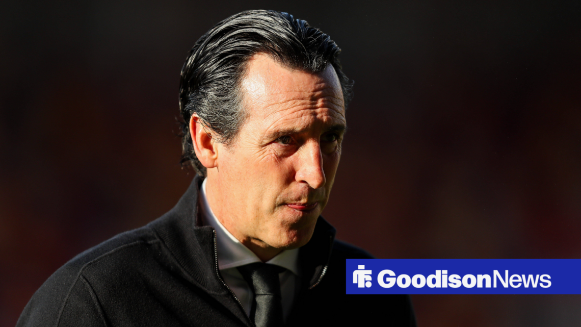 Aston Villa boss Unai Emery looking miserable, his side face Everton this weekend.