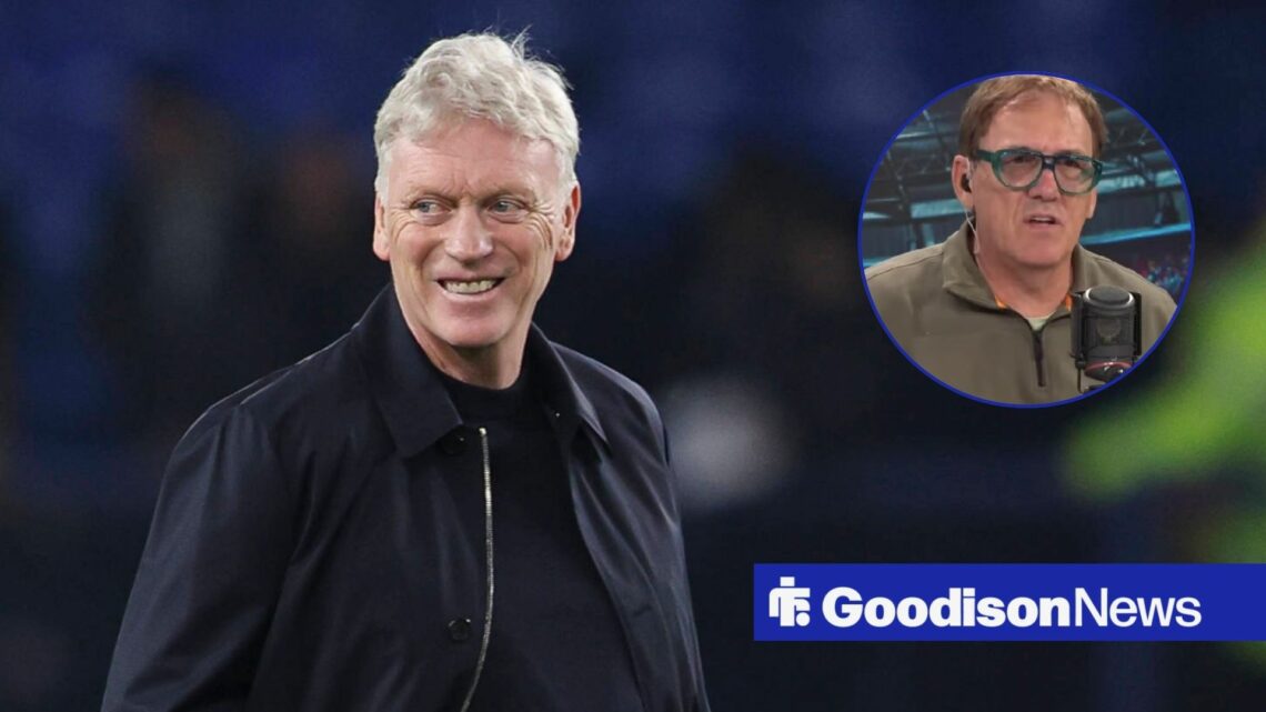 David Moyes smiling on the pitch with Tony Cascarino in circular inset