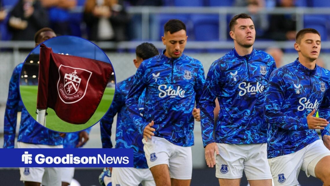 Everton players warm up with Burnley flag at Turf Moor inset