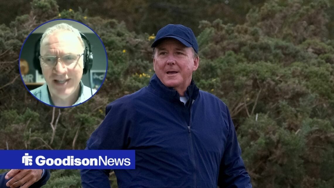 Dan Friedkin at a golf event, with Kieran Maguire in a circular frame