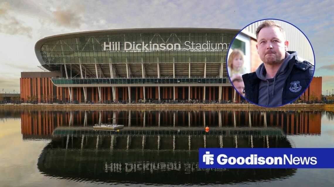 The Hill Dickinson Stadium alongside a circle inset of Brian Sorensen.