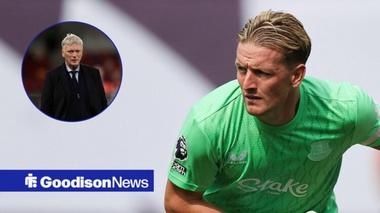 Jordan Pickford alongside a circle inset of David Moyes.